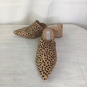 STEVEN NEW YORK WOMEN TAN BLACK FANNIE CHEETAH ALMOND TOE REAL COW HAIR MULES 7M